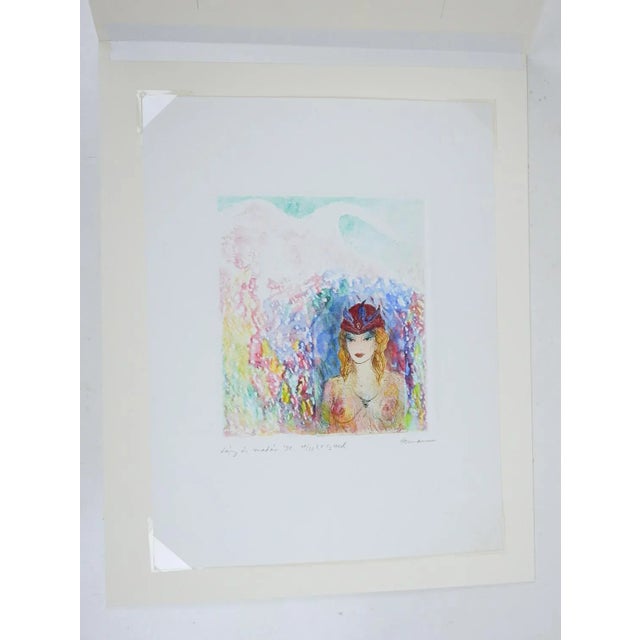 1992 Impressionist Portrait Woman Semi Nude Colored Etching For Sale - Image 4 of 4