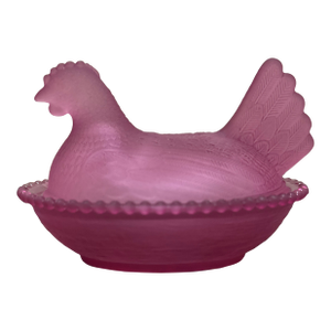 Small Glass Hen on a Nest in Purple