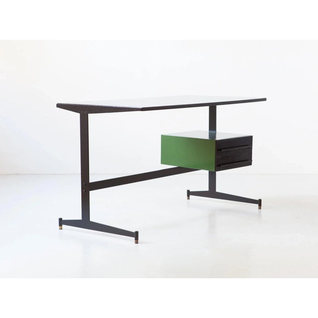 1960s Vintage Italian Black and Green Desk Table, 1960s For Sale - Image 5 of 9