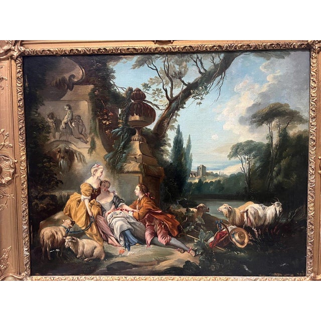 Pastoral Scene in a Landscape, 20th Century, Oil on Canvas, Framed, in Good conditions. Designed 1890 to 1919