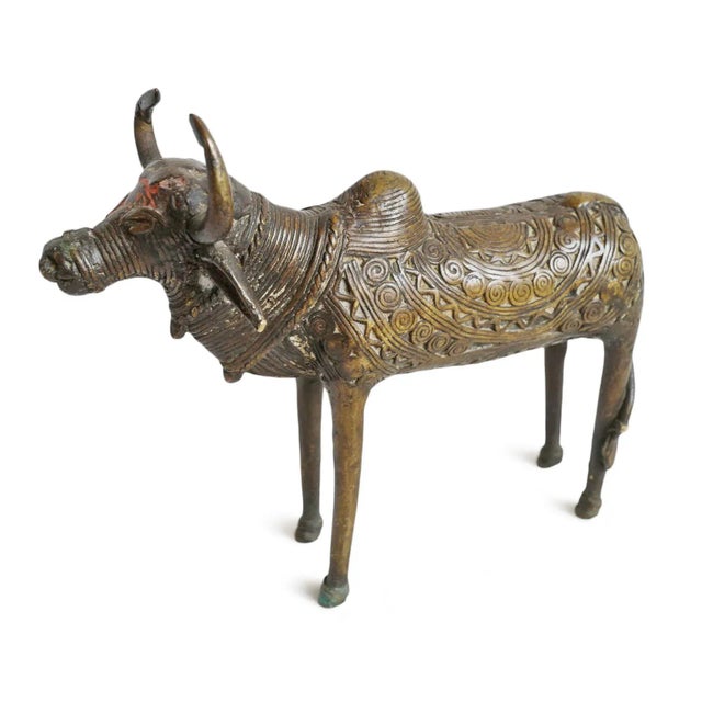 Indian Vintage Brass Tribal India Brahma Cow For Sale - Image 3 of 8