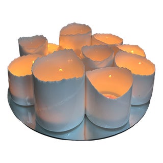 Vintage Porcelain Tealight Candleholder with Mirrored Base For Sale