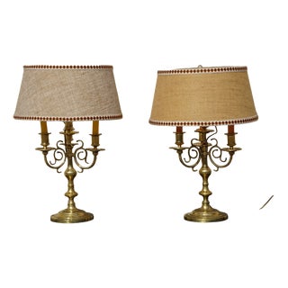 Copper Candlestick Bedside Lamps, 1890s, Set of 2 For Sale
