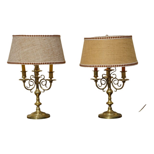 Copper Candlestick Bedside Lamps, 1890s, Set of 2 For Sale