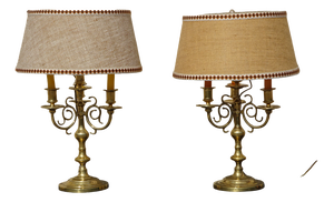 Copper Candlestick Bedside Lamps, 1890s, Set of 2