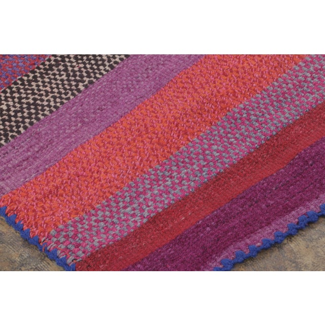 1960s Vintage Frazada Square Kilim in Vibrant Polychrome Striped Pattern - Rug & Kilim For Sale - Image 5 of 7