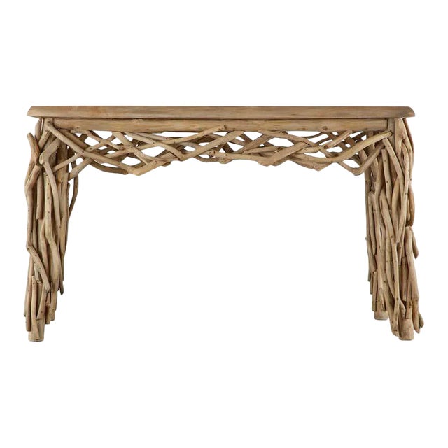 Organic Modern Teak Driftwood Console Sofa Table For Sale