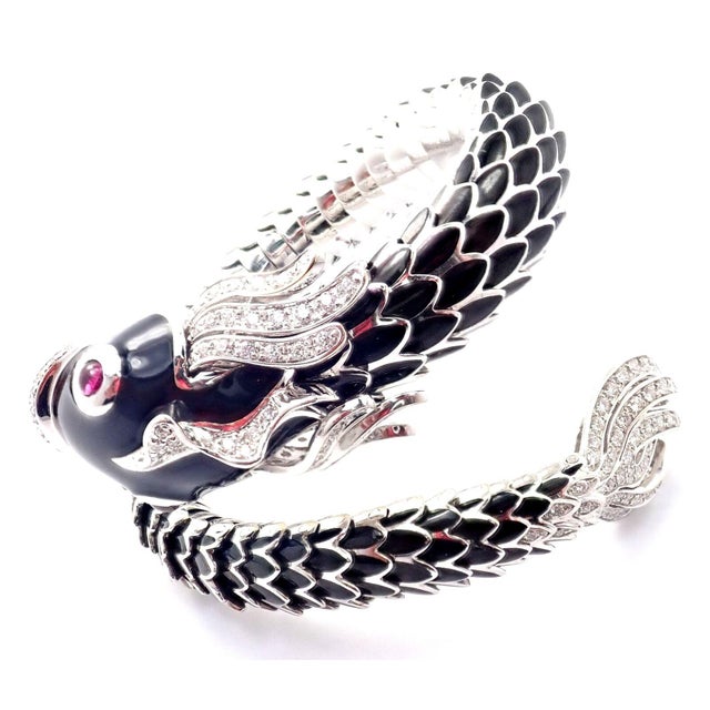 Roberto Coin Nemo 18k White Gold Diamond Ruby Enamel Cuff Bracelet For Sale In Philadelphia - Image 6 of 12