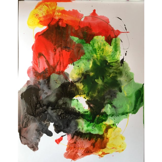 Original Abstract Ink Painting on Paper by Erik Sulander 11 x 14 Unframed "Garden Scene".