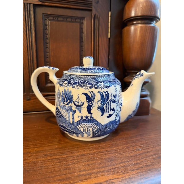 Vintage Japanese Blue Willow Blue & White Transferware Teapot With Lid For Sale - Image 10 of 11