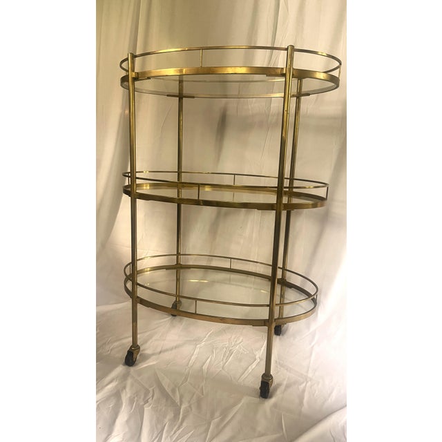 Maxwell Phillips Mid 20th Century Maxwell-Phillips Mid Century Modern Brass Bar Cart Trolley For Sale - Image 4 of 6