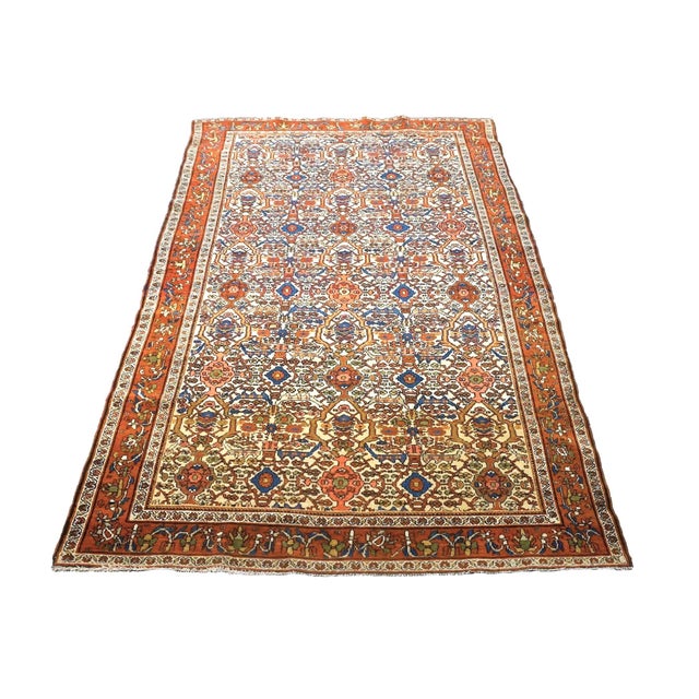 Vintage Persian Farahan Wool 4x7 Rust, Blue & Ivory Handmade Area Rug #9902006 For Sale - Image 4 of 7