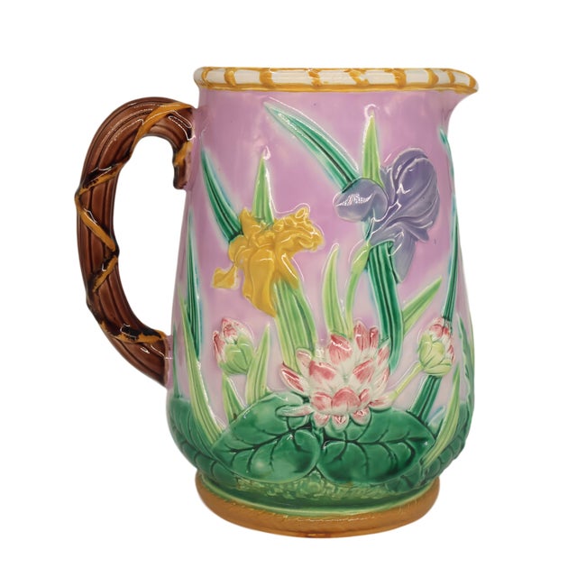 George Jones George Jones Majolica Iris & Water Lily Pitcher, English, Ca. 1875 For Sale - Image 4 of 12