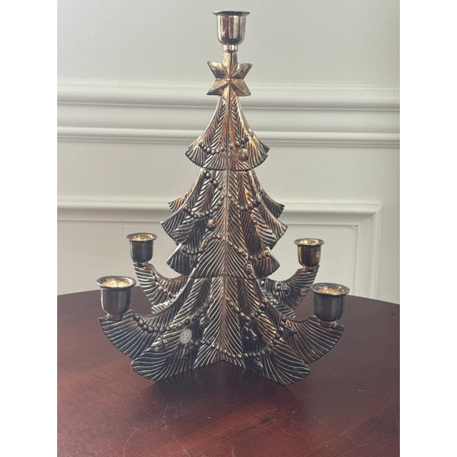 Silver 1980s Christmas Tree Silverplate Five Candle Holder For Sale - Image 8 of 10