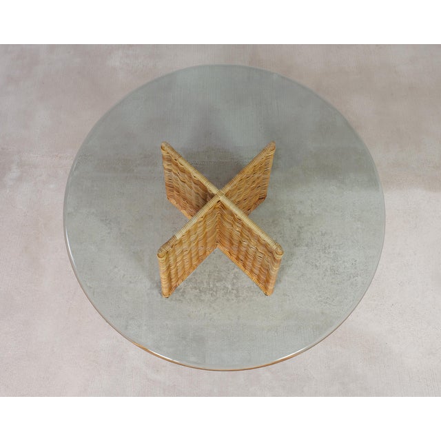 Italian Organic Modern Rattan Wicker Glass Top Cocktail Table For Sale - Image 4 of 17