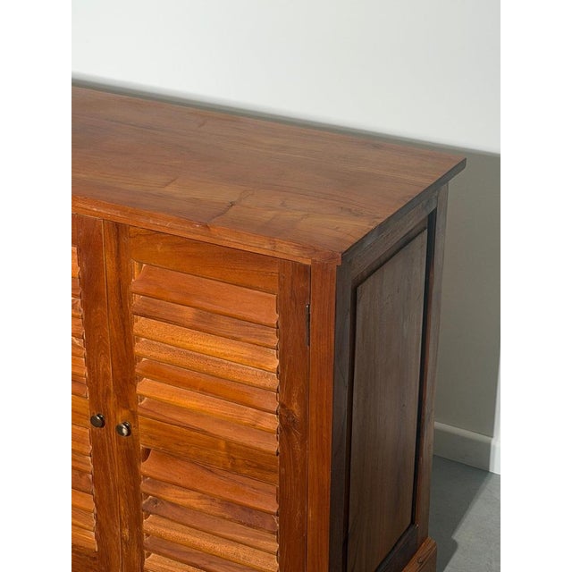 Wood Teak Sideboard with Louvered Doors For Sale - Image 7 of 13