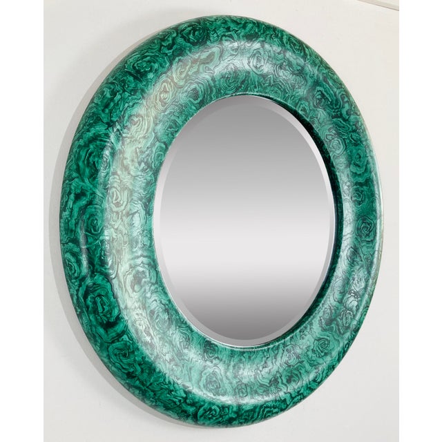 Late 20th Century Vintage Faux Malachite Round Beveled Glass Wall Mirror For Sale - Image 5 of 7
