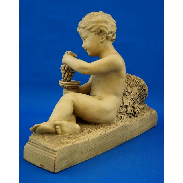 Bacchanalian Putto Child Bacchus Terracotta Sculpture by Bohumil Rezl, Czechoslovakia, 1800s For Sale - Image 6 of 18