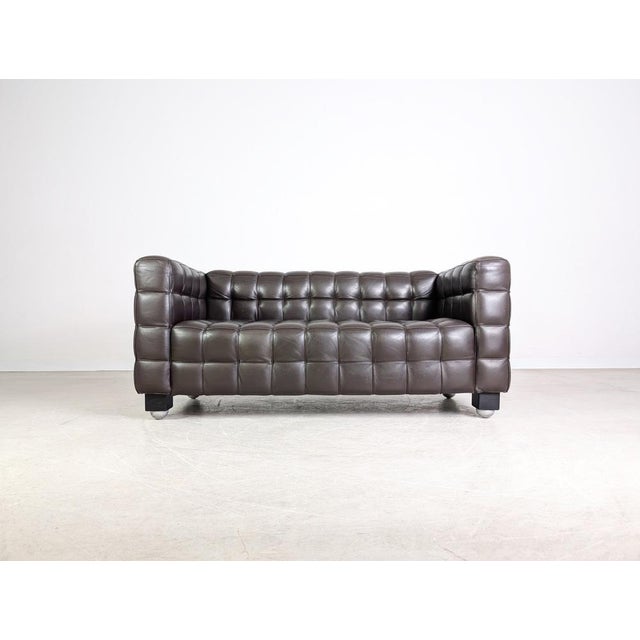 Postmodern Brown Leather Sofa by Josef Hoffmann for Wittmann Kubus For Sale - Image 3 of 10