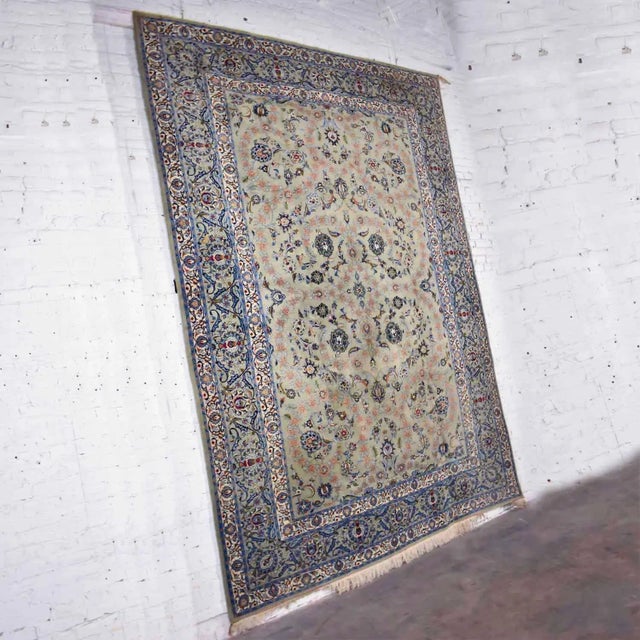 Persian Handmade Persian Wool Tabriz Style Large Rug Light Teal Green Ground 12’3”x 8’9.5” For Sale - Image 3 of 13