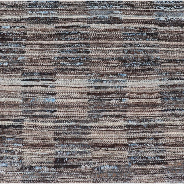 Gray Modern Hi Low With Kilim-Piled Runner With Checkerboard Design in Blue/Gray For Sale - Image 8 of 10