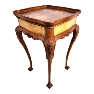 Antique French Side Lamp Table Solid Wood Burl Top