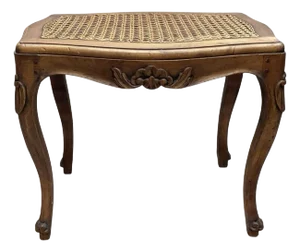 Late 19th Century Antique Louis XV Style Walnut Carved Wooden Cane Bench