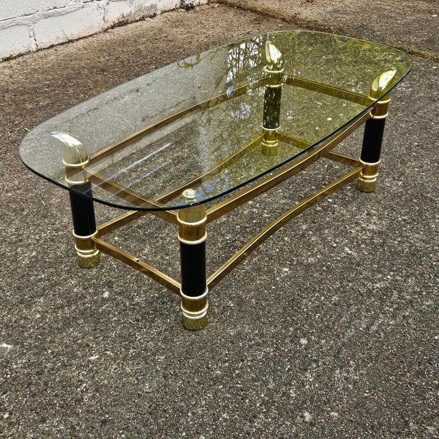 Metal Italian Faux Tusk Glass Coffee Table, 1980s For Sale - Image 7 of 15
