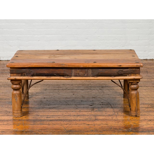 Rustic Indian Sheesham Wood Coffee Table With Nailhead Design And Baluster Legs Chairish