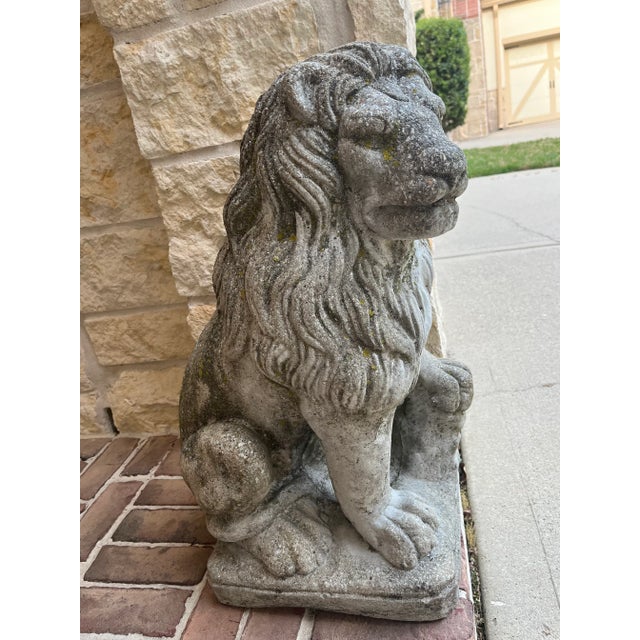 French Vintage Cast Stone Lion Statues - Set of 2 For Sale - Image 3 of 7