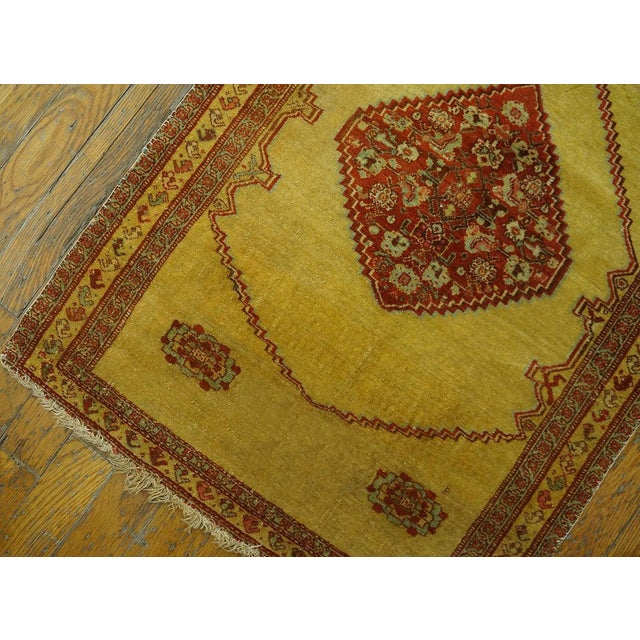 Saffron 1880s Yellow Saffron Medallion Antique Persian Senneh Rug 2' X 2'10" Handmade Wool Carpet For Sale - Image 8 of 8