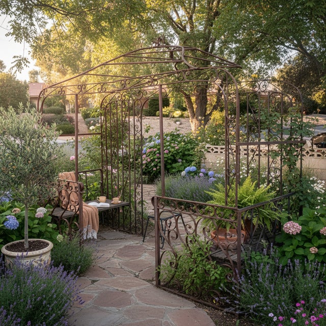 1960s Mid-Century Mediterranean Custom Wrought Iron Garden Pergola 1965 For Sale - Image 5 of 11