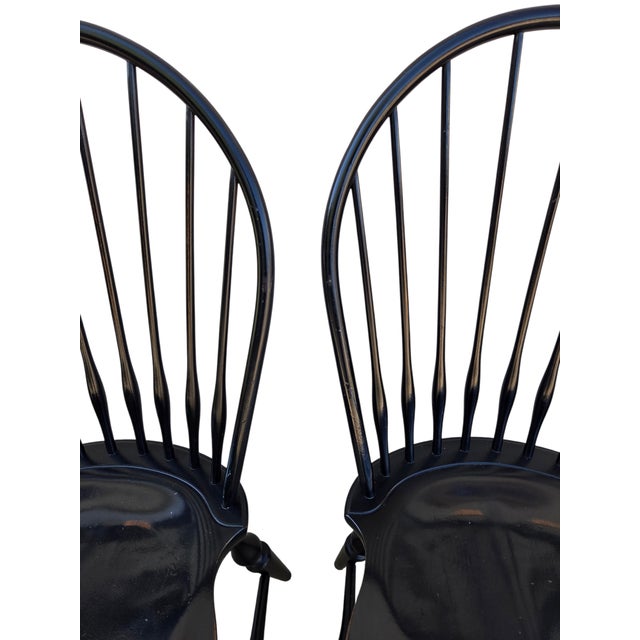 Black 1990s 2 Nichols & Stone Windsor Side Chairs Bow Back Saddle Seat Distressed Country For Sale - Image 8 of 13