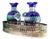Silver Liqueur Decanter with Cut Blue Glass Tanks and Elliptical-Shaped Grid Base, Set of 3 For Sale