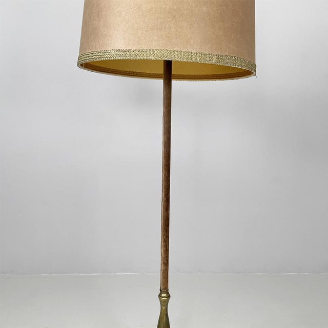 Italian Art Deco Round Velvet and Brass Floor Lamp, 1940s For Sale - Image 6 of 18