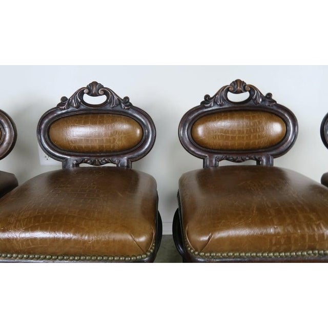 Wood Set of Four French Embossed Leather Stools, Circa 1900 For Sale - Image 7 of 12
