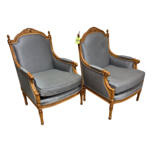 French Carved Louis XVI Style Chairs - A Pair For Sale