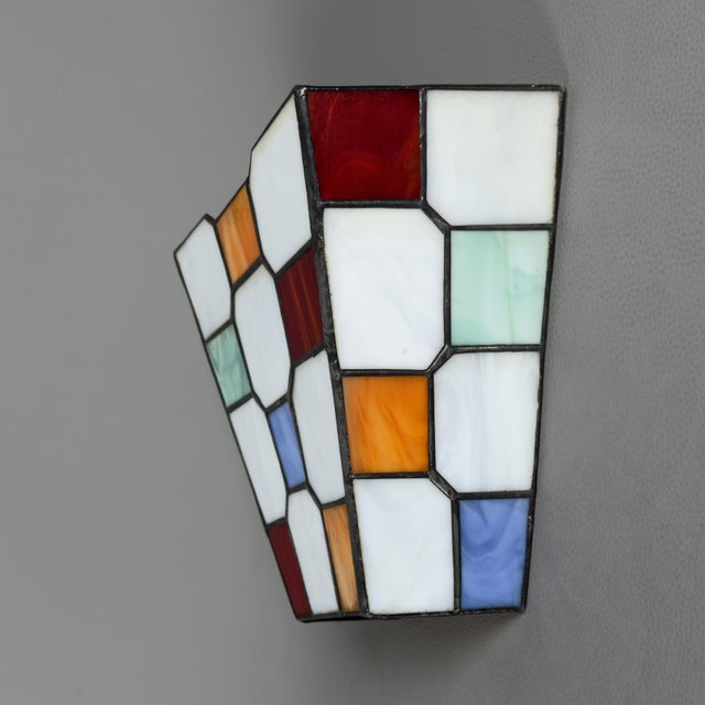 Vintage Multicolored Leaded Glass Wall Lamp, 1970s For Sale - Image 4 of 11