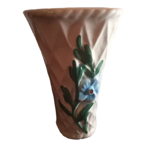 Vintage Italian Style Ceramic Basket Weave With Floral Wall Pocket