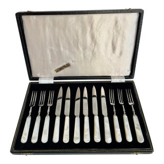 Antique George Butler & Co. Sheffield England Mother of Pearl Knife and Fork Set -Set of 12 For Sale