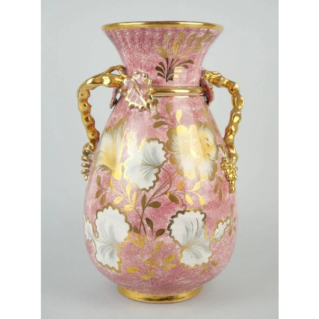 Italian Handpainted Vase in Pink and Gold Vase from Mica For Sale - Image 4 of 8