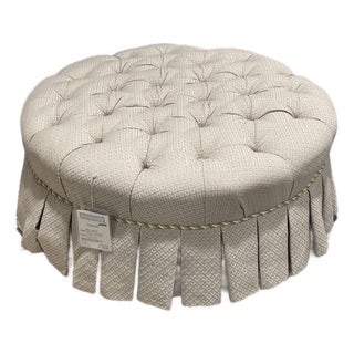 Ethan Allen Beige Tufted & Pleated Round Ottoman For Sale