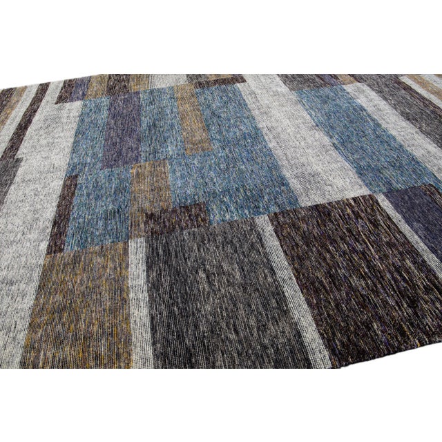 2020s Modern Apadana's Safi Collection Handmade Earthy Tone Abstract Designed Wool Rug For Sale - Image 5 of 11