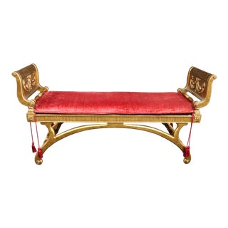 Hollywood Regency Style Gilt Painted Carved Bench For Sale