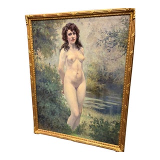 Antique Oil Painting on Canvas, Signed P. Dmitrow (1921), Gilded Wood & Gesso Frame For Sale
