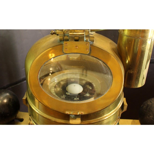 Brass C. 1920-40 Teak & Brass English Pedestal Binnacle For Sale - Image 8 of 11