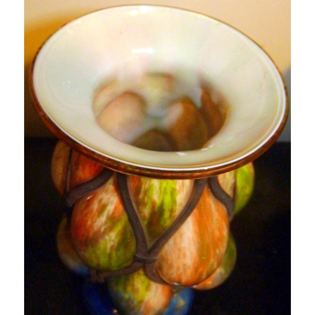 Metal Large 10" Art Deco 1930s Czech Brutalist "Imprisoned" Spatter Glass Vase by Kralik For Sale - Image 7 of 9