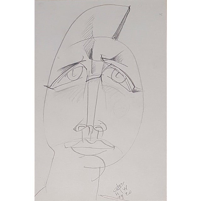 Woman's Face and the Face of Man Drawing by Henry de Waroquier, 1920, Set of 2 For Sale - Image 4 of 5