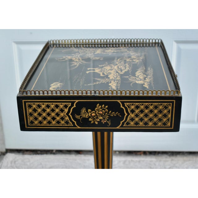 Vintage Drexel Heritage Petite Chinoiserie Painted Accent Table W/Brass Gallery For Sale - Image 12 of 14
