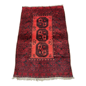 Vintage Red Afghan Bokhara Tribal Hand-Knotted Wool Rug - 4' X 6'5"